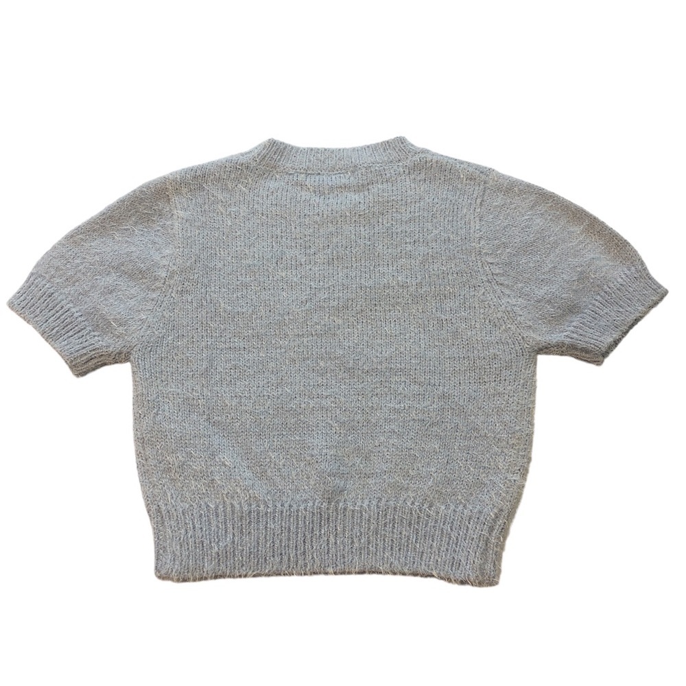 Gina Women’s Sweater Cropped Baby Doll Fuzzy Soft Baby Blue Ribbed Trim Soft - Picture 2 of 9